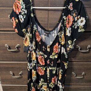 Torrid Black Floral Top with Multicolor Blooms